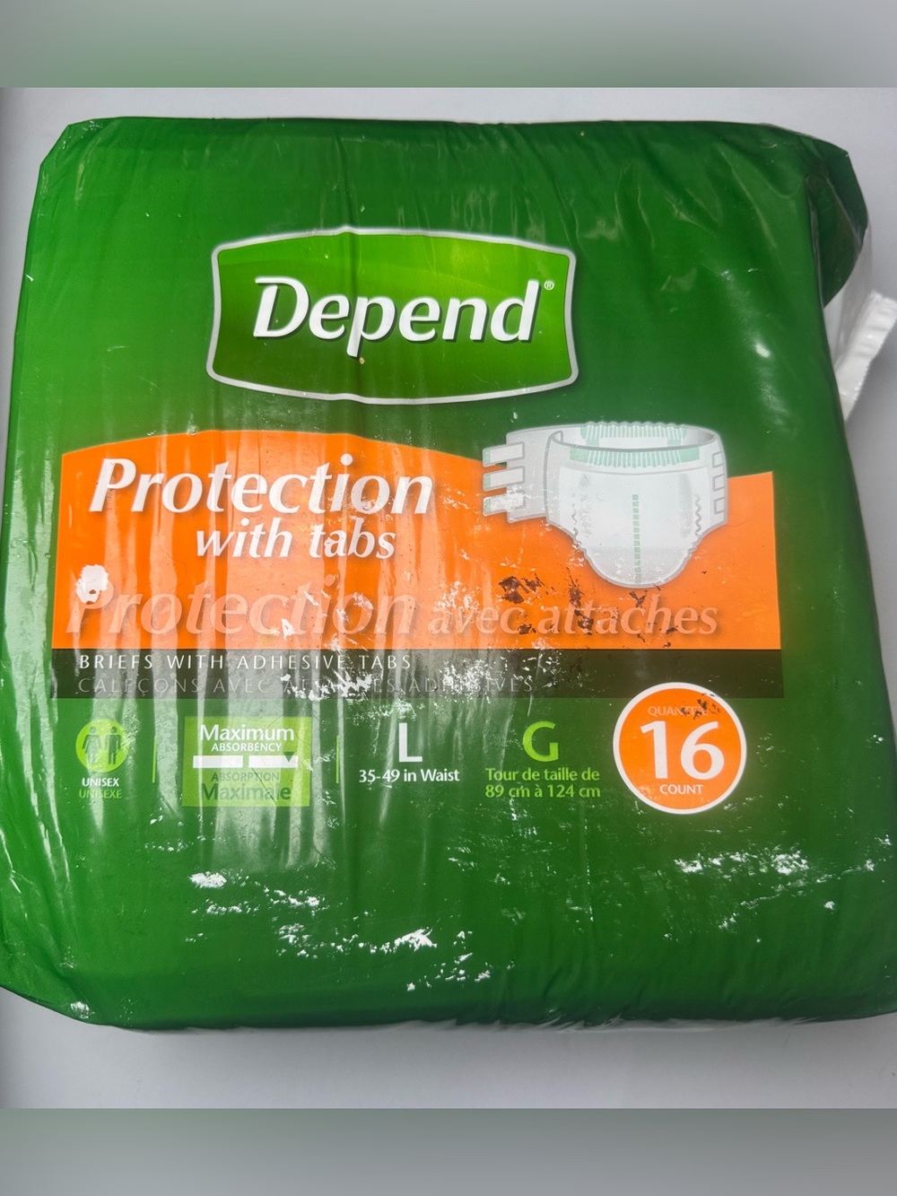Depend Protection with Tabs Briefs – Large (16 Count)